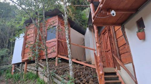a tree house with a staircase leading up to it at S Natura Birding and Photography in Villa Mills