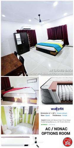a collage of pictures of a room with a bed at GB25 inn in Trivandrum