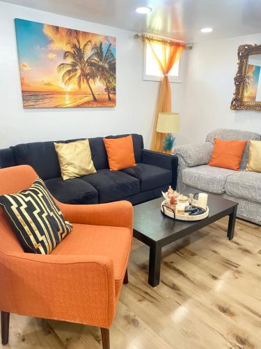 a living room with a couch and a coffee table at Serenity Guest Suite in Pocatello in Pocatello