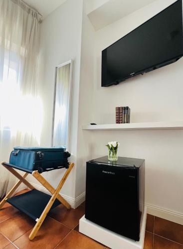 a living room with a television and a chair at Aniene Home Roma in Rome