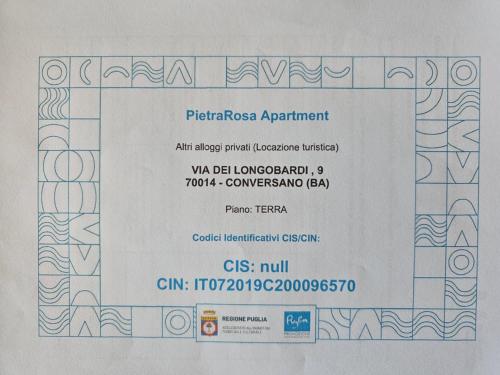 a piece of paper with a visa card on it at PietraRosa Apartment in Triggianello