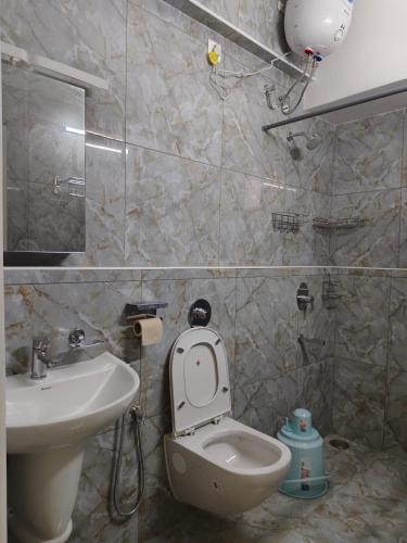 a bathroom with a toilet and a sink at Best 3BHK Premium Homestay - Onyx, 7 Elysee Homestay in Trichūr