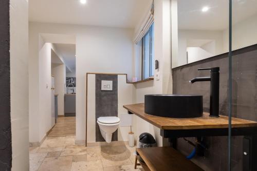 une salle de bain avec un lavabo et des toilettes dans l'établissement Le Reflet du Rhône - Intramuros - Wifi - Clim, à Avignon