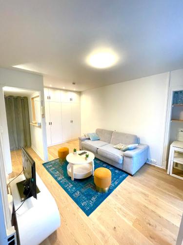 un salon avec un canapé et une table dans l'établissement Cosy 2 pièces proche de Paris avec parking, à Gentilly