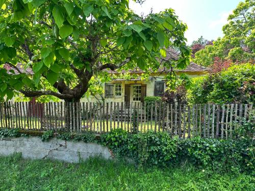 une clôture devant une maison avec un arbre dans l'établissement the Snug House, à Maurens