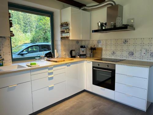 Η κουζίνα ή μικρή κουζίνα στο Haus Oberwössen Apartment Masererpass mit Sauna