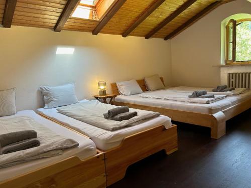 Zimmer mit 2 Betten in einem Zimmer in der Unterkunft Ferienwohnung #3 Harzblick mit Sauna in Oberwössen