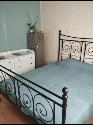 - une chambre avec un lit, une commode et un canapé-lit dans l'établissement Chez Muriel et Elain, à Culmont