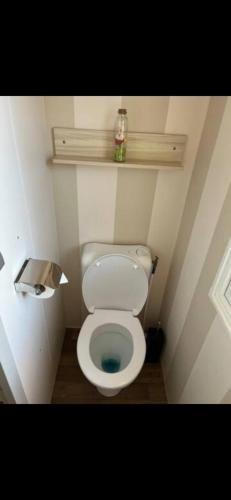 une salle de bain avec des toilettes blanches dans une chambre dans l'établissement Reve d'été, à Narbonne-Plage