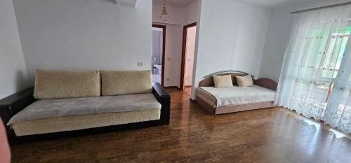 a living room with a couch and a chair at Vera Home in Râmnicu Vâlcea