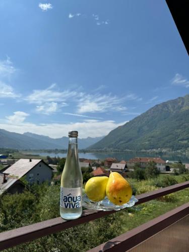 a bottle of soda and two lemons on a ledge at Apartment Mountain Paradise Plav in Plav