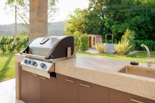 a grill sitting on top of a kitchen counter at Villa Olivetum in Sečovlje