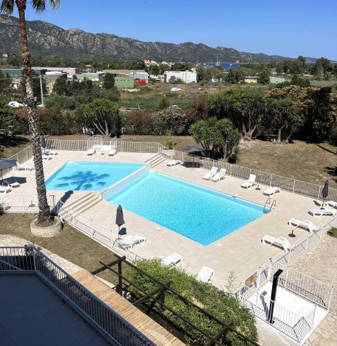- une piscine avec des chaises longues dans l'établissement SAINT-FLORENT Studio PISCINE FLO300-146, à Saint-Florent