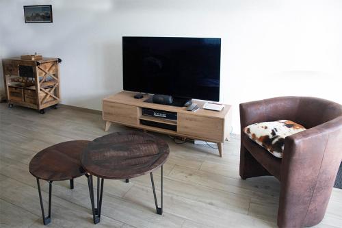 Μια τηλεόραση ή/και κέντρο ψυχαγωγίας στο Appartement 3 pièces à Anzère