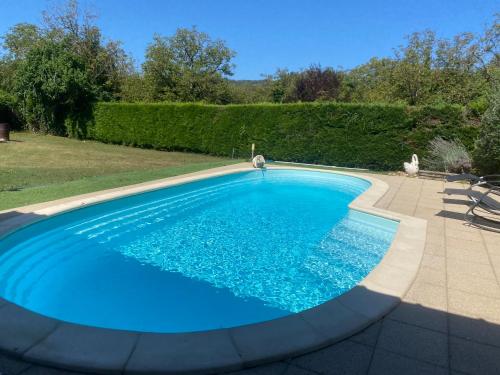 une piscine avec de l'eau bleue dans une cour dans l'établissement Villa de campagne, à Pinsac