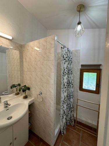 une salle de bain avec un lavabo et une douche dans l'établissement La Port-Gentillaise, à Aix-en-Provence
