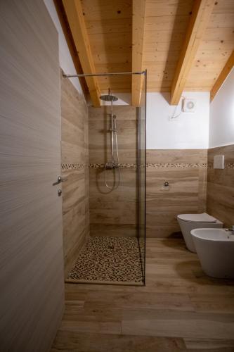 a bathroom with a shower with a toilet and a sink at Agriturismo Ponte Florio in Verona