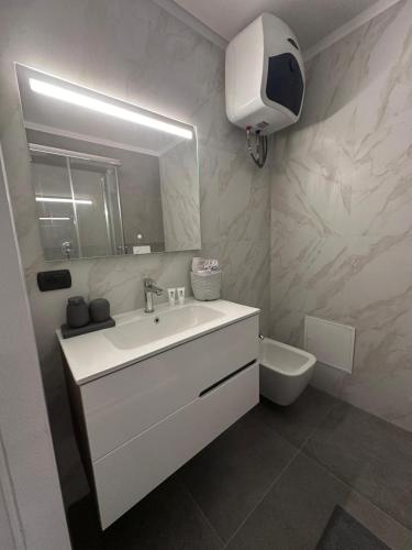a bathroom with a sink and a mirror and a toilet at Monolocale Ovidio in Milan