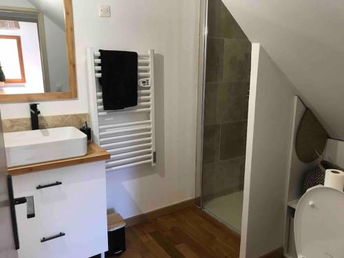 une salle de bain avec toilettes, lavabo et douche dans l'établissement Sport et nature aux dentelles, à Aubignan