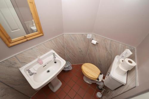 a small bathroom with a toilet and a sink at Gulabin Lodge in Glenshee