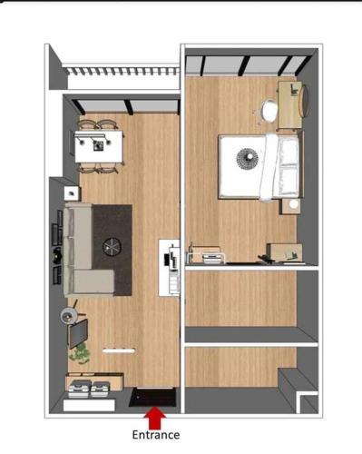 a floor plan of a small room with a room at Cozy Spacious 55sqm 1BR 200m BTS PhraKhanong, 10min Thonglo in Bangkok