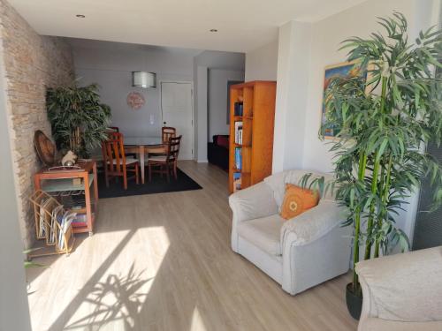 a living room with a couch and two large plants at Basilio's Villa in Funchal