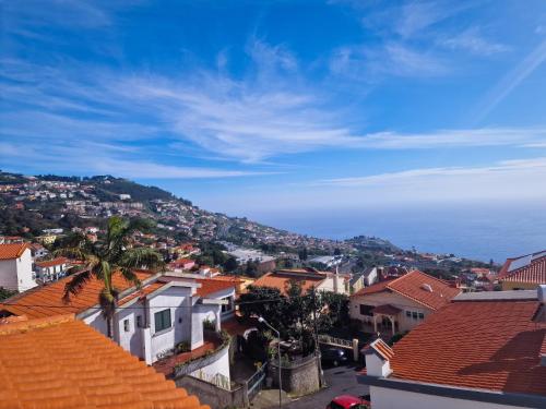 a view of a city with houses and the ocean at Basilio's Villa in Funchal