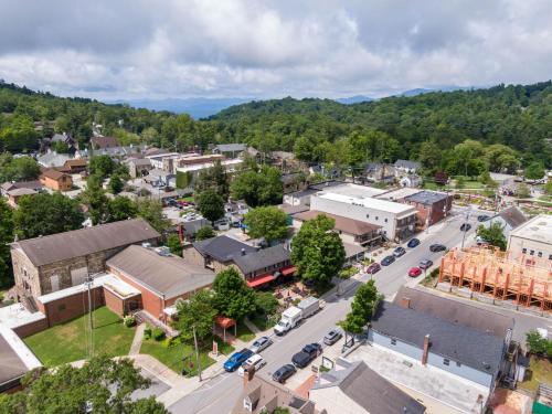 an aerial view of a small town in the mountains at The Wander Inn in Blowing Rock