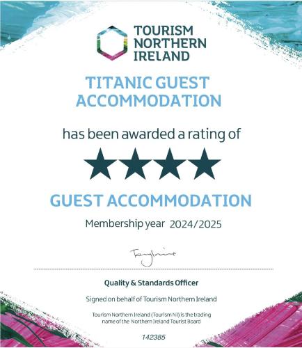 a flyer for a training event with stars at Titanic Guest 4 Star Boutique- Tourism NI certified- Free parking in Belfast