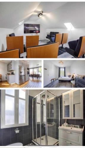 deux photos d'un salon et d'un salon dans l'établissement House for 18 people with cinema Place Morny, à Deauville