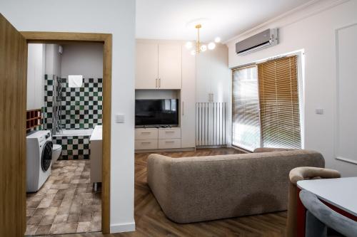 TV a/nebo společenská místnost v ubytování Apartament Mikołowska z Tarasem