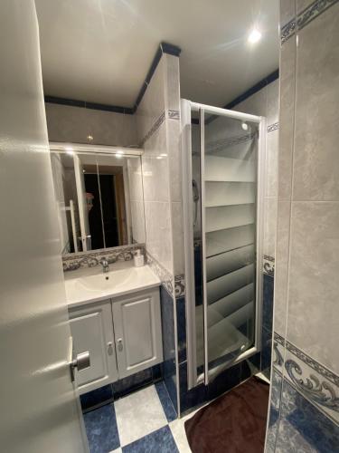une salle de bain avec un lavabo et une douche dans l'établissement La Plagne Bellecôte, à Plagne Bellecôte