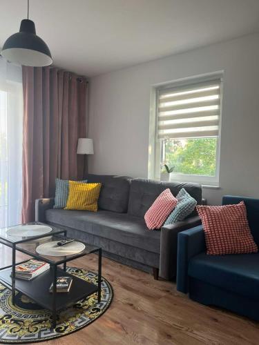 a living room with a couch and a table at Apartament Andrea in Oleśnica