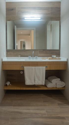 a bathroom with a sink and a mirror at Iguazu Jungle Lodge in Puerto Iguazú