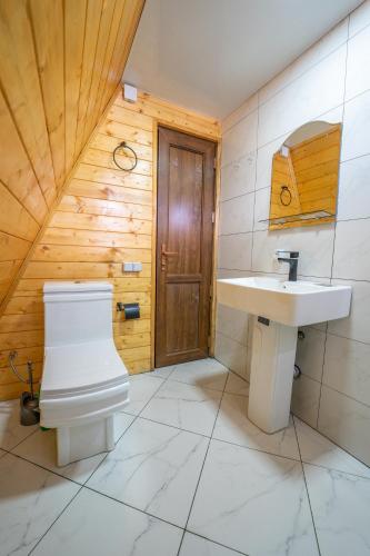 a bathroom with a toilet and a sink at 4 Views Of Ushguli in Ushguli