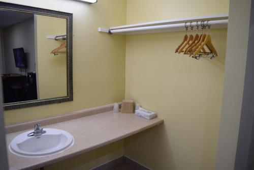 a bathroom with a sink and a mirror at White Oaks Motel Pennsville/Carneys Point in Pennsville