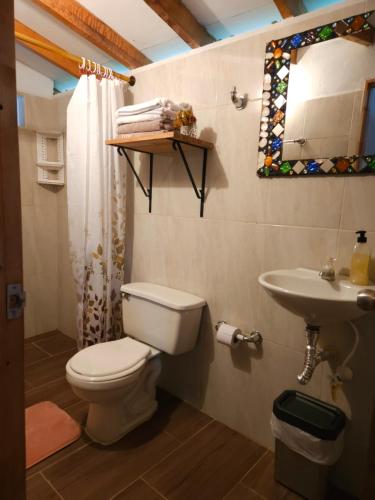 a bathroom with a toilet and a sink at Casa De Campo "Las Chispas" in Medellín