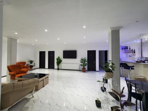 a large living room with a couch and a table at Hotel N in Tskaltubo