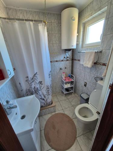 a bathroom with a sink and a toilet and a shower at Una in Bosanski Novi