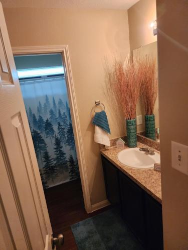 a bathroom with a sink and a window at Laribond's Place Houston Texas in Houston