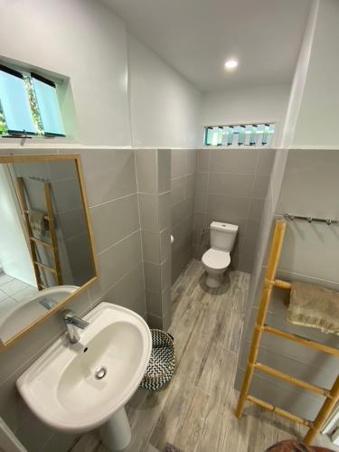 a bathroom with a sink and a toilet at L'Extension in Paea