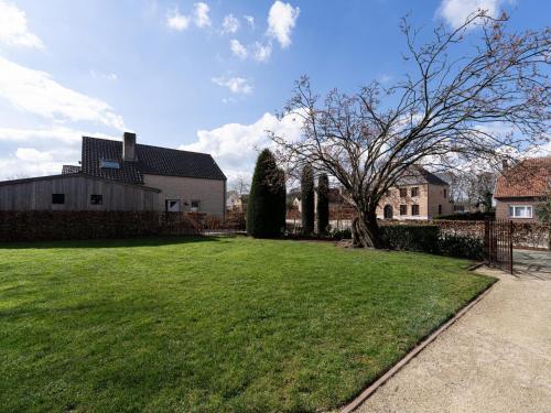 a green yard with a house and a tree at Secretarishuis in Grote-Brogel