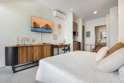 Postel nebo postele na pokoji v ubytování Loft con balcón privado, estacionamiento gratis - Un oasis en Los Cabos