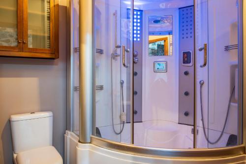 a bathroom with a shower and a toilet at La Cuadra in Villar de Corneja