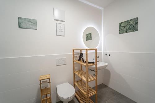 a bathroom with a sink and a toilet at LUXOMES - Vilshofen Altstadt Apartments in Vilshofen an der Donau
