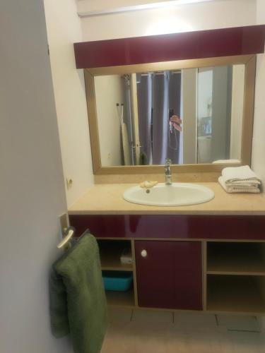 a person taking a picture of a bathroom sink at Studio vue mer, pieds dans l'eau in Le Gosier