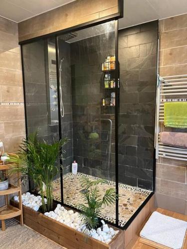 La salle de bains est pourvue d'une douche et d'un bassin à poissons. dans l'établissement Maison de village, à Villeroy