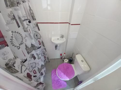 une petite salle de bain avec toilettes et lavabo dans l'établissement Les jardins secrets, à Romilly-sur-Seine