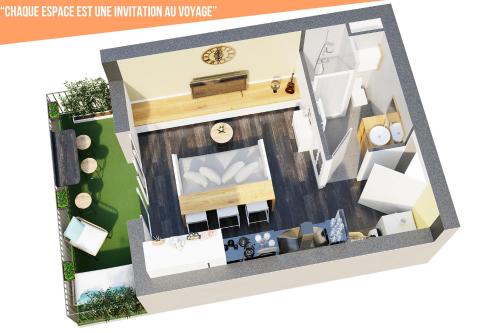 un plan d'étage d'un appartement dans l'établissement Studio Lumineux et plein de charme, à Blois