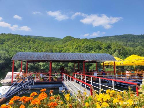 a boat with people sitting on the side of the water at Kamp Vodeni Ćiro in Setihovo
